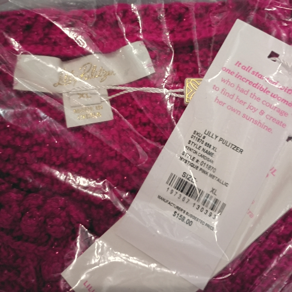 Lilly Pulitzer Kenton Pink Metallic Women's Cardigan Size XL New - Picture 7 of 8